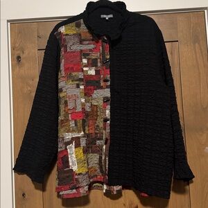 Habitat Long Sleeve Button Down Textured Blouse Tunic Womens XL Art to wear